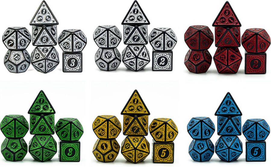 Genvi Games DnD dice 6 sets 6 Polydice sets 42 stuks Lattice Window Pattern Dungeons and dragons dobbelstenen sets