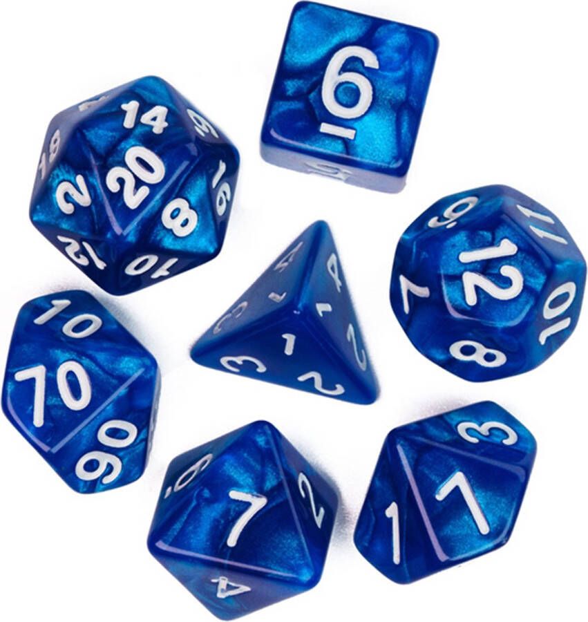 Genvi Glitter Dice Series Blauw Dobbelstenen set voor D&D 7 dobbelstenen set RPG dice set