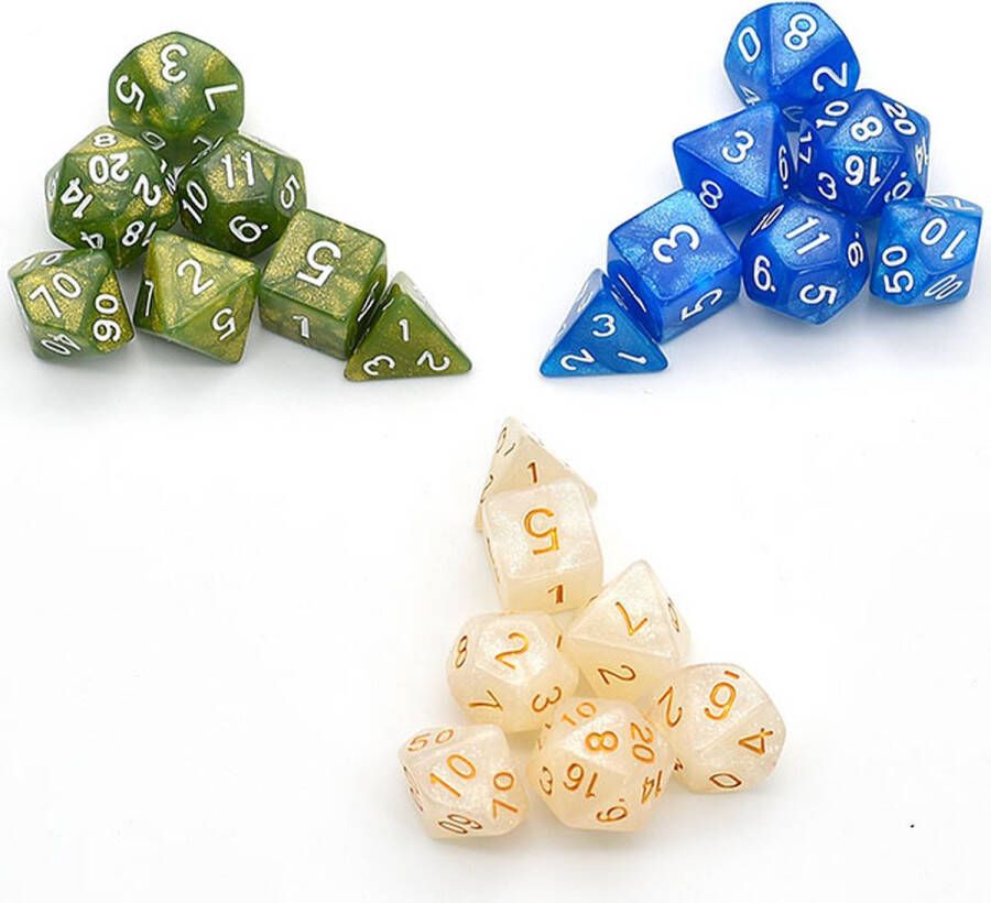 Genvi Games Glitter Dice Series set 3 dice sets 21 dobbelstenen set voor DnD tabletop games