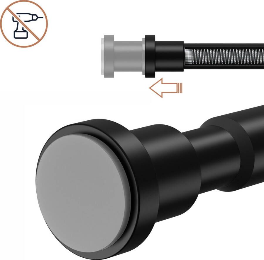 GEON Gordijnroede Uitschuifbaar 140-250cm Gordijnstang Zelf opspannende gordijnroede zonder boren Metaal Zwart