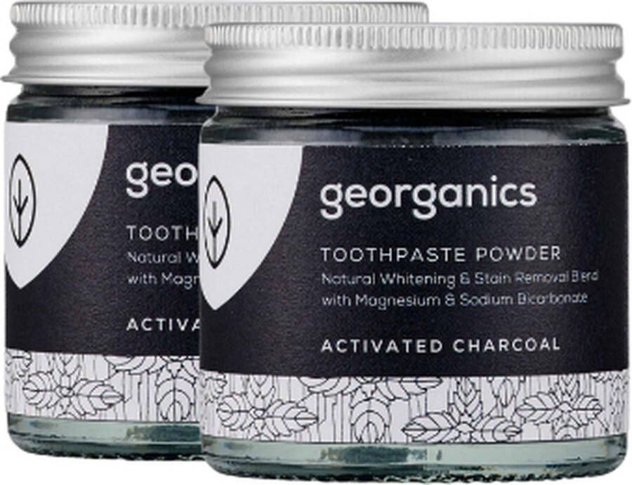 Georganics Mineraal Tandpasta Poeder Actieve Houtskool Whitening 2 stuks Whitening Formule Fluoridevrij COSMOS Natural Certificering