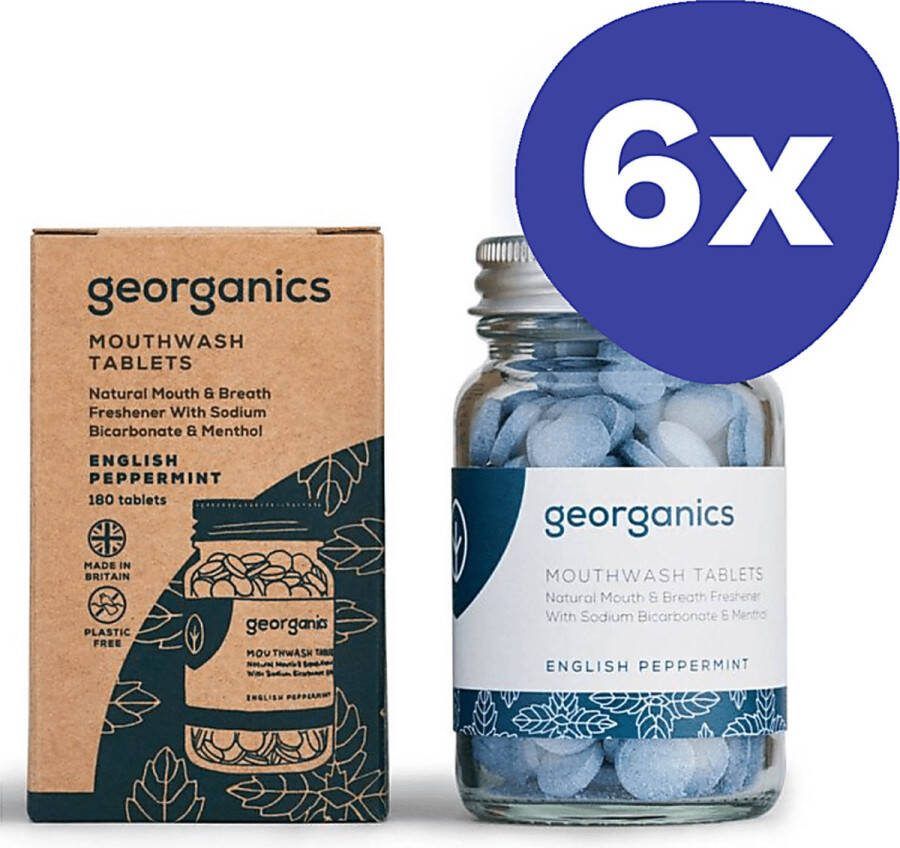 Georganics Mondwater Tabletten Engelse Pepermunt (6x 180 stuks)