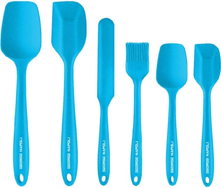 George Napoli Siliconen spatel set 6x Blauw Pannenlikker Lepel Keukengerei BBQ Accesoires Oliekwast Keukengerei set
