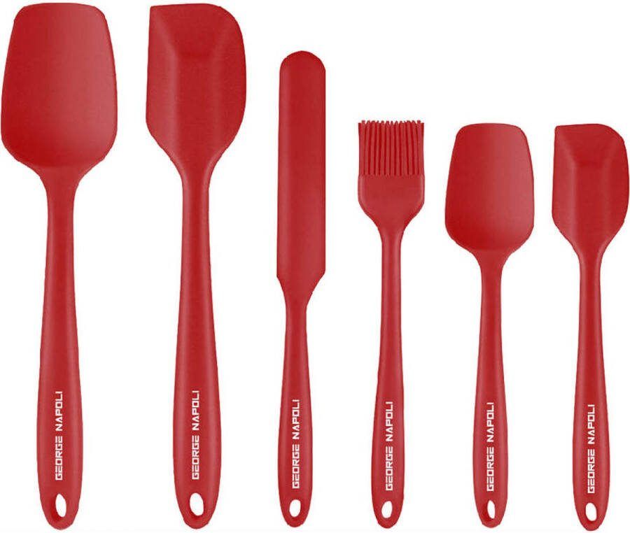 George Napoli Siliconen spatel set 6x Rood Pannenlikker Lepel Keukengerei BBQ Accesoires Oliekwast Keukengerei set