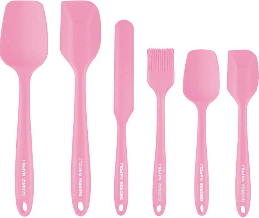 George Napoli Siliconen spatel set 6x Roze Pannenlikker Lepel Keukengerei BBQ Accesoires Oliekwast Keukengerei set