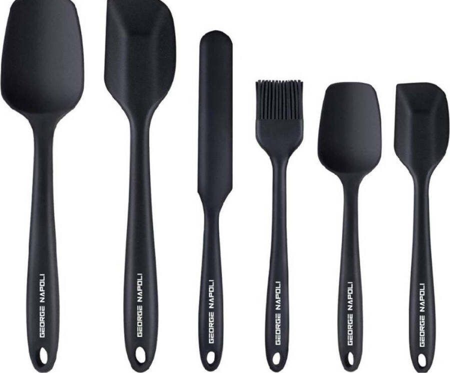 George Napoli Siliconen spatel set 6x Zwart Pannenlikker Lepel Keukengerei BBQ Accesoires Oliekwast Keukengerei set