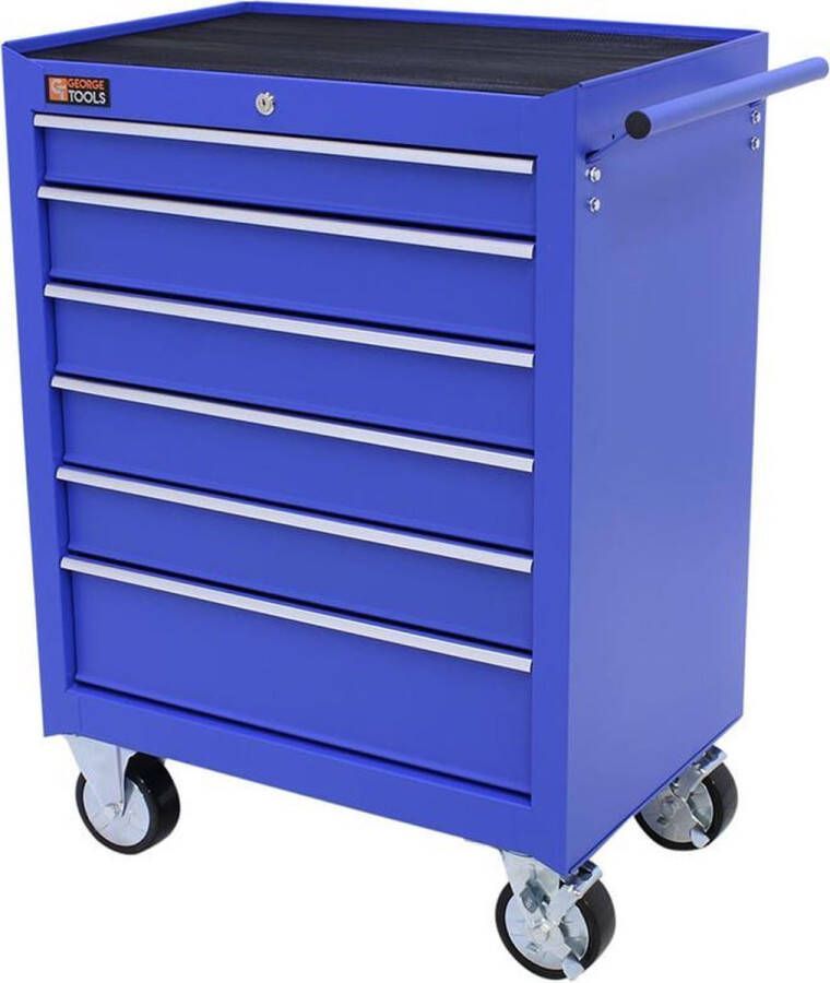 George Tools gereedschapswagen met 6 laden Gereedschapstrolley met anti-slip werkblad Gereedschapskoffer op wielen Gereedschapskist gereedschapskar Blauw