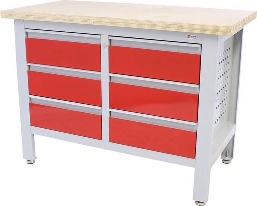 George Tools werkbank 120 cm Werktafel met 6 laden en multiplex werkblad Rood