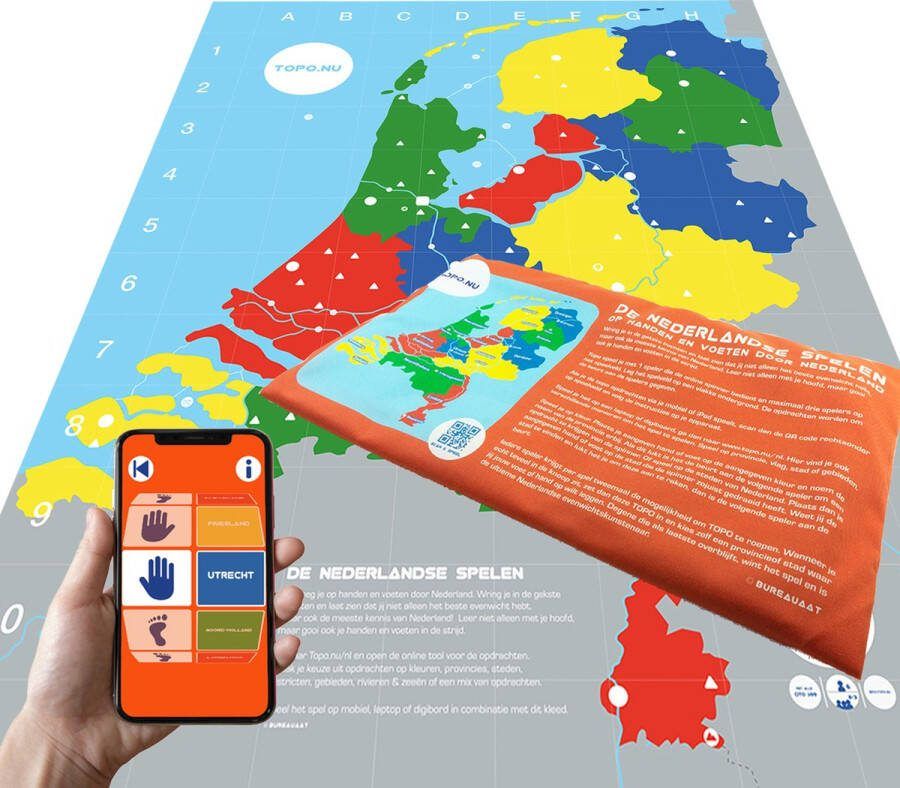 GeoRockers (voormalig TOPO.NU) De Nederlandse Spelen – thuis gebruik stof speelkleed – educatief speelgoed spellen games bewegend leren topografie spelend leren CITO 100 – app met topo opdrachten- landkaart