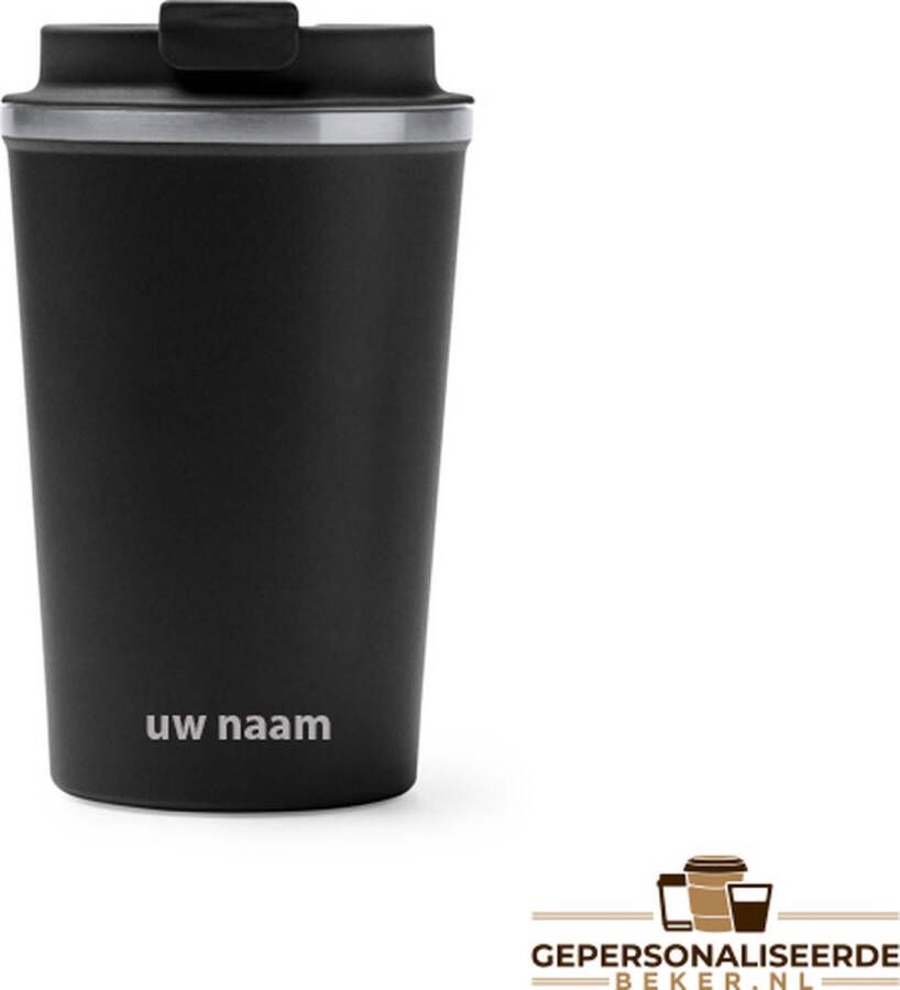 GepersonaliseerdeBeker.nl RVS Koffie To Go beker Thermosbeker Zwart 450 ml Theebeker Lekvrij * GRATIS Personalisatie mogelijk *