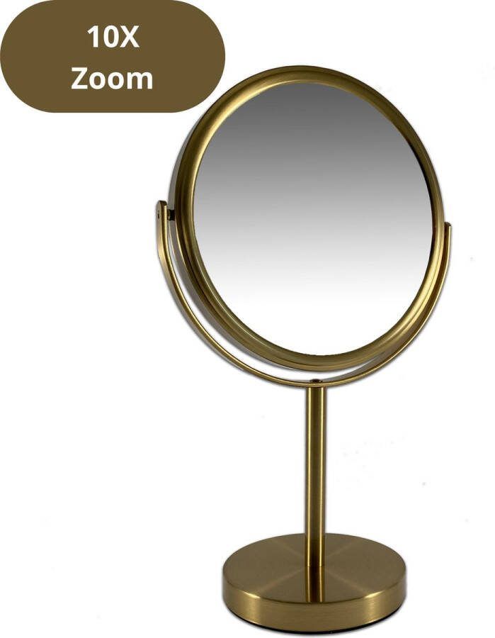 Gerard Brinard Gérard Brinard metalen make up spiegel mat Goud -stand spiegel 10x vergroting Ø18cm
