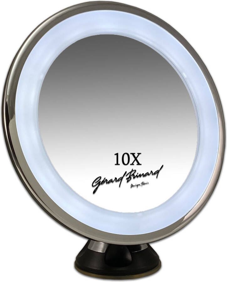 Gerard Brinard Gérard Brinard Zuignap Spiegel Zwart (of Wit) LED 10x (of 7x) vergroting verlichte make up spiegel Ø17cm Badkamer Spiegel