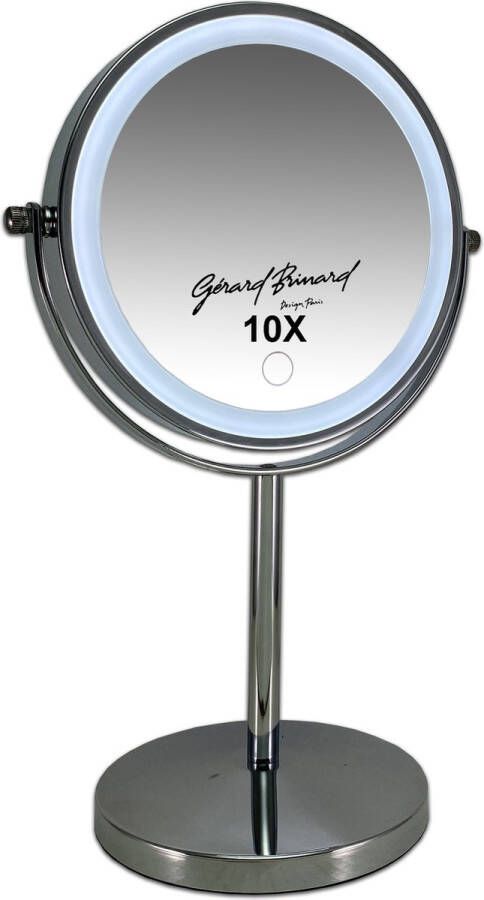 Gerard Brinard oplaadbare Metalen make up LED Spiegel dimbaar chroom Dubbelzijdig verlicht 10x vergroting 18cm doorsnee stroomkabel (USB) make-upspiegel beauty badkamer accessoires