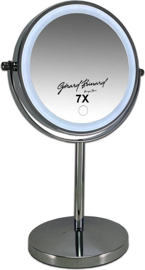 Gerard Brinard oplaadbare Metalen make up LED Spiegel dimbaar chroom Dubbelzijdig verlicht 7x vergroting 18cm doorsnee stroomkabel (USB) make-upspiegel beauty badkamer accessoires