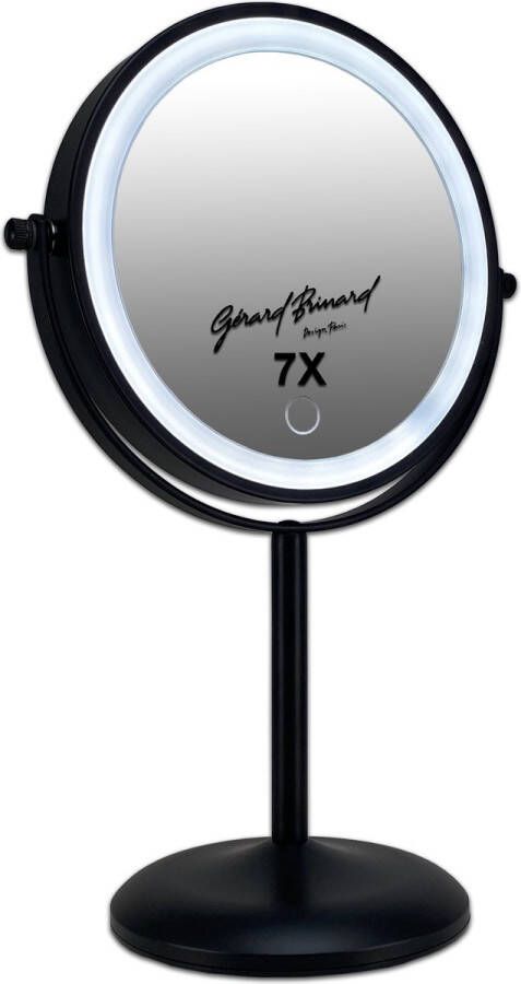 Gerard Brinard oplaadbare Metalen make up LED Spiegel dimbaar zwart Dubbelzijdig verlicht 7x vergroting 18cm doorsnee stroomkabel (USB) make-upspiegel beauty badkamer accessoires