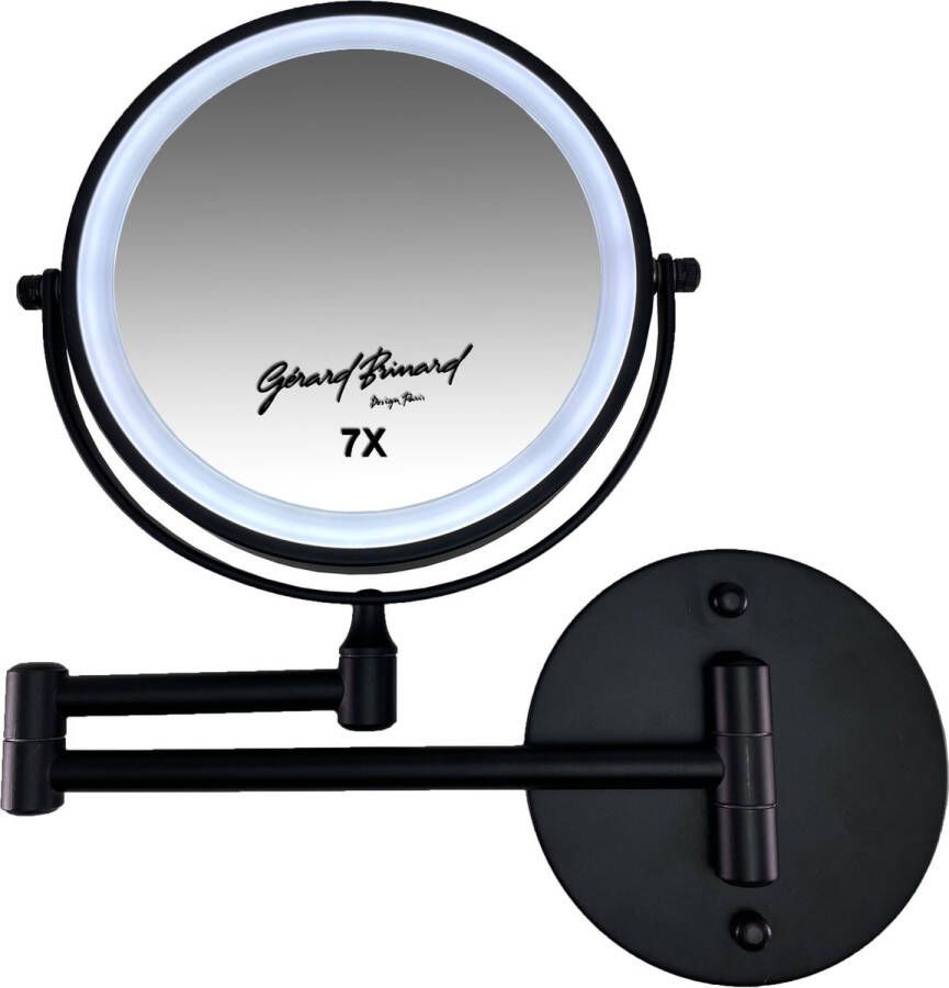 Gerard Brinard oplaadbare Metalen verlichte wand knik arm badkamer LED Spiegel dimbaar zwart Dubbelzijdig verlicht 7x vergroting 18cm doorsnee stroomkabel (USB) make-upspiegel beauty badkamer accessoires