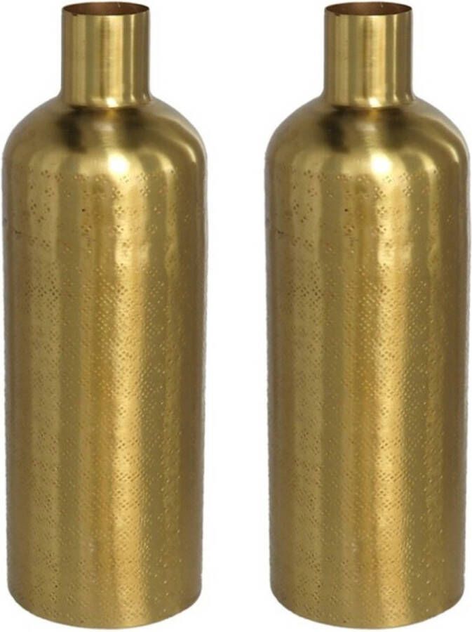 Gerimport 2x stuks bloemenvaas flesvorm van metaal 30 x 10.5 cm kleur metallic goud Vazen