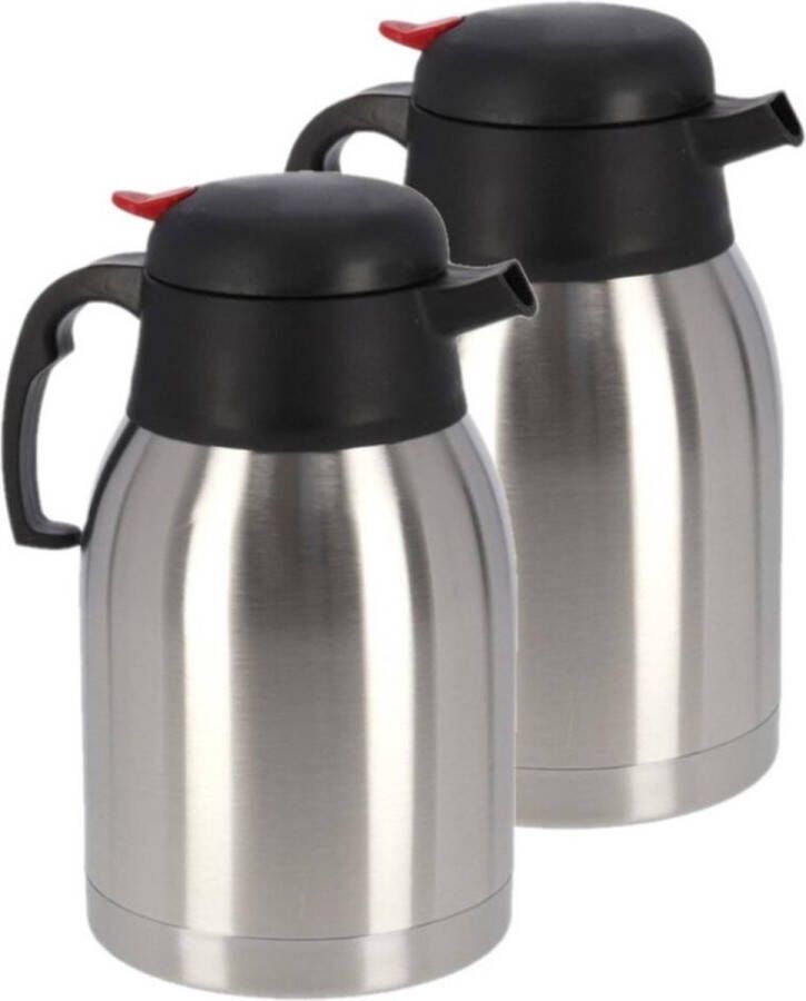 Gerim 2x Koffie thee thermoskan RVS 1 2 liter Isoleerkannen voor warme koude dranken