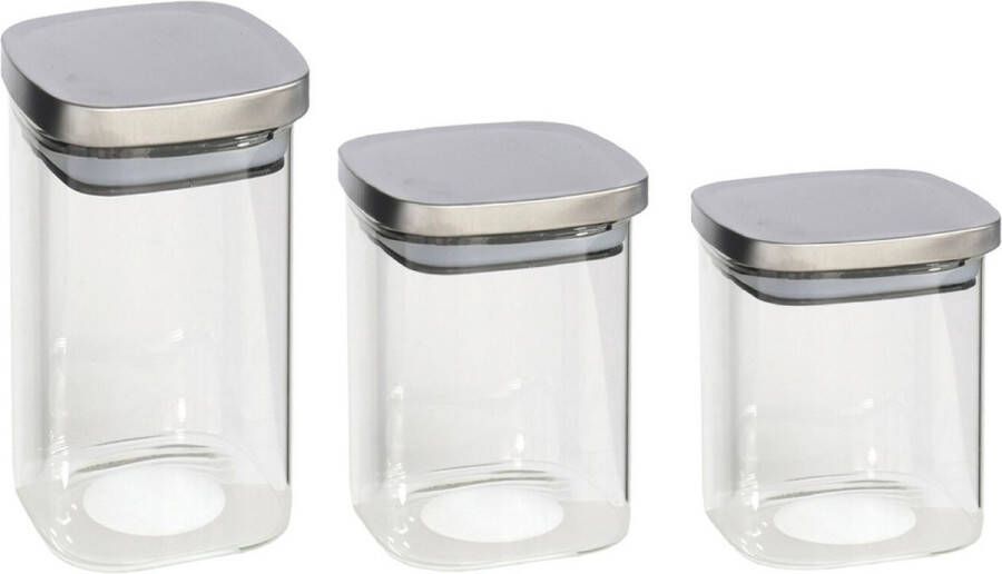 Gerim 3x keuken voorraadpotten glas 3 formaten 800 1100 1500 ml