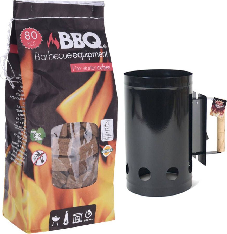 Gerim Bbq barbecue Briketten Starter Zwart Inclusief 80x Aanmaakblokjes Barbecuegereedschapset