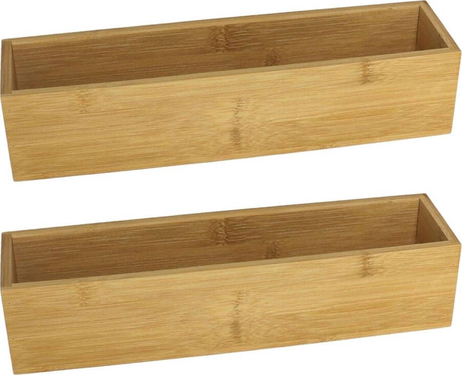 Gerim Kast lade sorteer organizer 4x stuks bamboe hout bakje 7.5 x 30.5 x 6.5 cm