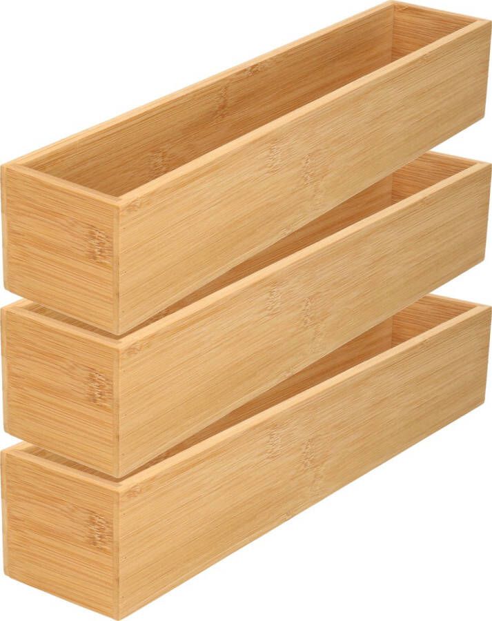 Gerim Kast lade sorteer organizer 4x stuks bamboe hout bakje 7.5 x 38 x 6.5 cm
