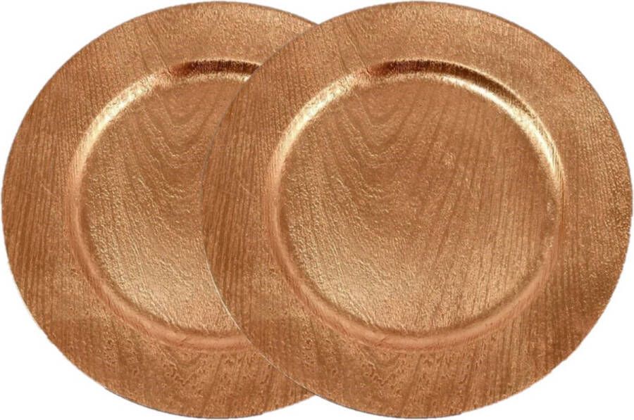 Gerimport Gerim kerstdiner onderborden 6x stuks rond goud houtlook D33 cm