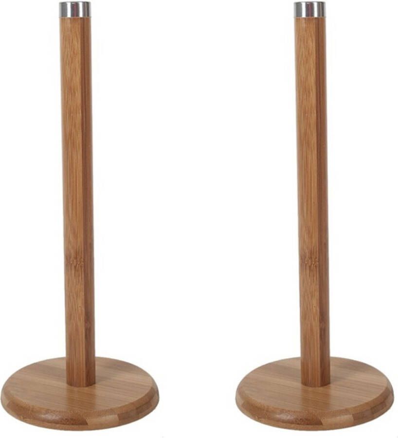 Gerimport 2x stuks keukenrollen houder bamboe hout 32 cm Keukenrolhouders
