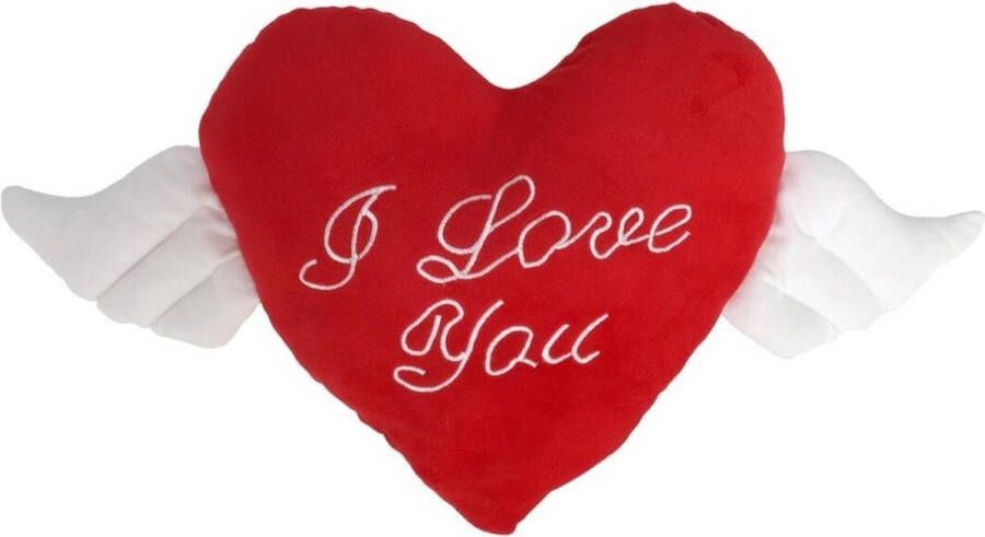 Gerim Pluche hartjes Valentijn cadeau kussen rood met vleugels I love you 65 x 30 cm Valentijnsdag moederdag cadeaus