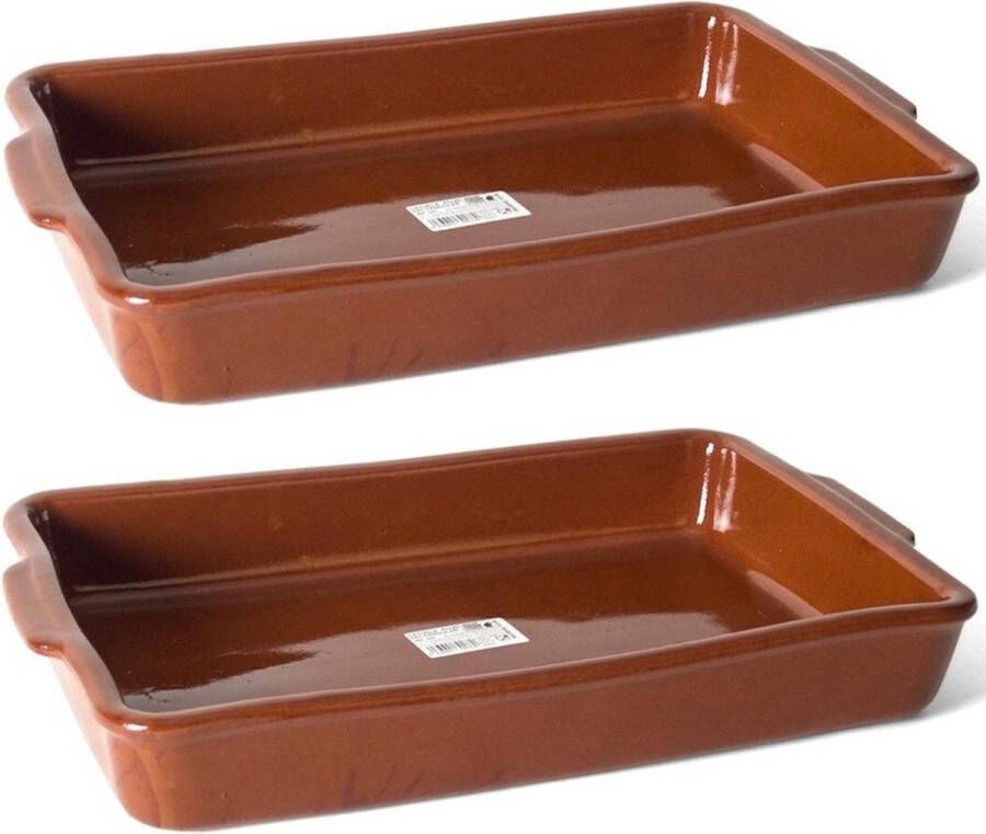 Gerimport Set van 2x stuks bruine terracotta ovenschaal serveerschalen 41 5 x 28 x 7 cm Pamplona Ovenschotel schalen