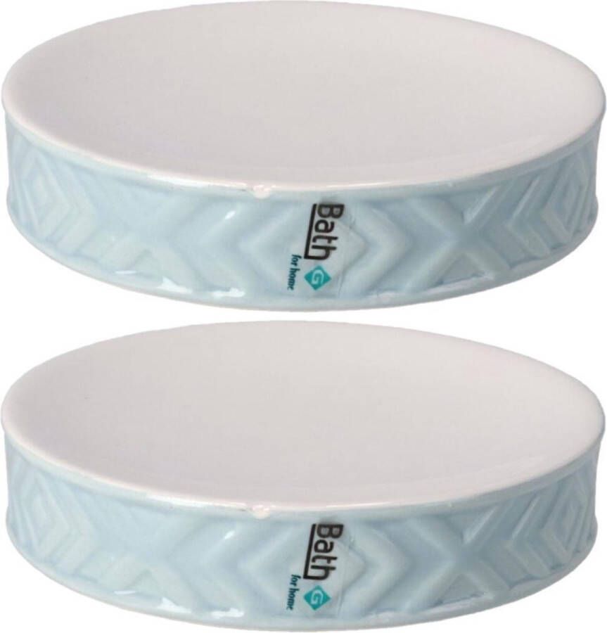 Gerim Set van 2x stuks zeephouders zeepbakjes blauw wit keramiek 10 cm Toilet badkamer keuken accessoires