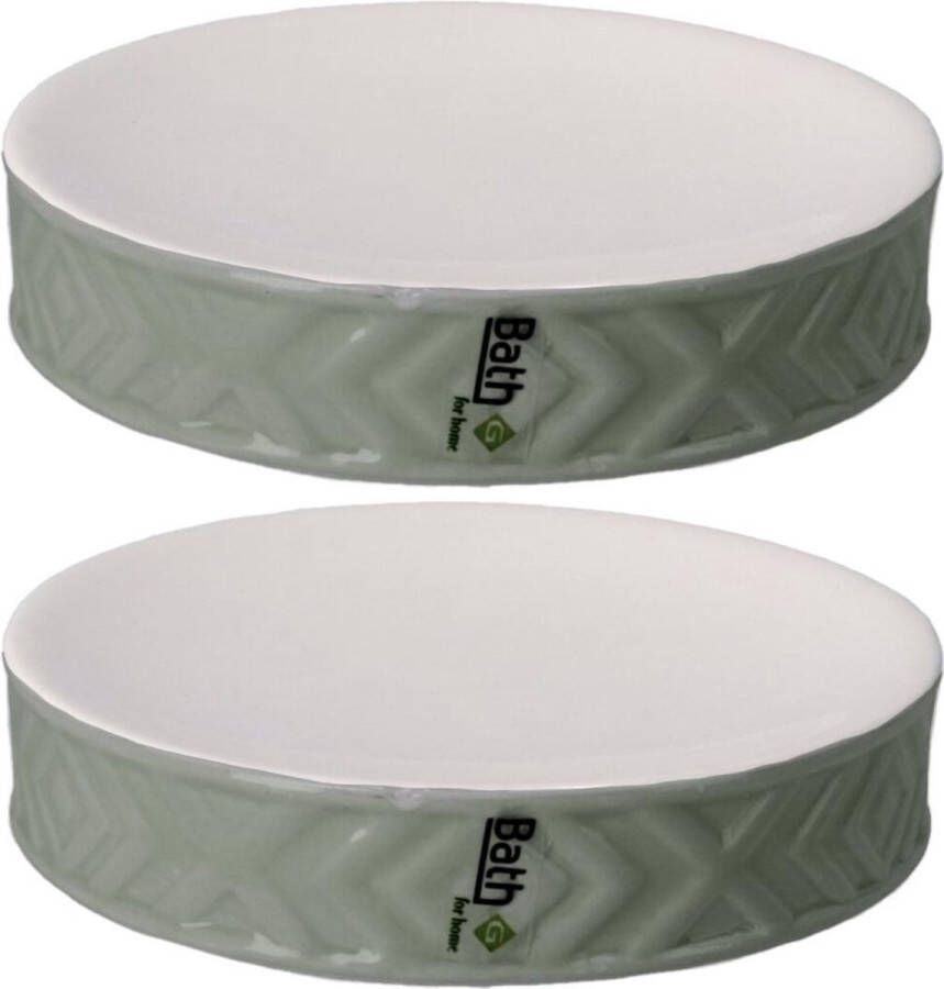 Gerim Set van 2x stuks zeephouders zeepbakjes groen wit keramiek 10 cm Toilet badkamer keuken accessoires