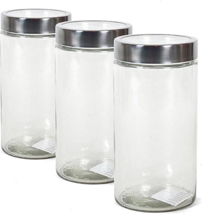 Gerim Set van 3x stuks glazen voorraadpotten bewaarpotten met draai deksel met inhoud 1.7 liter Inmaakpotten weckpotten