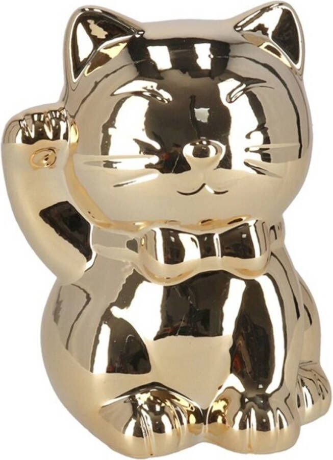 Gerimport Spaarpot kat poes in het glimmend goud 15.5 cm Spaarpotten