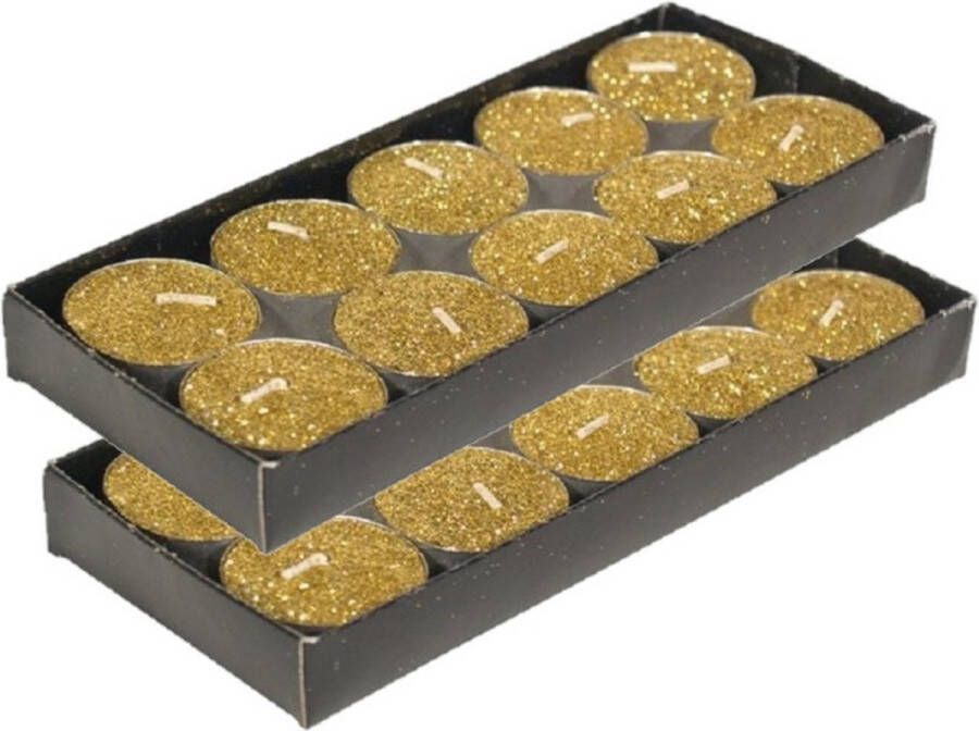 Gerimport Gerim waxinelichtjes kaarsjes- 20x goud glitters 3 5 cm Waxinelichtjes