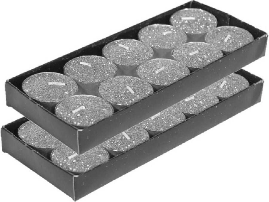 Gerimport Gerim waxinelichtjes kaarsjes- 20x zilver glitters 3 5 cm Waxinelichtjes