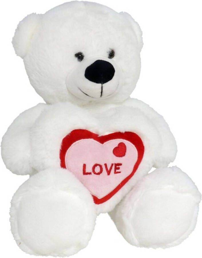 Gerimport Gerim Valentijnsdag Pluche knuffelbeer wit rood Love hartje 20 cm