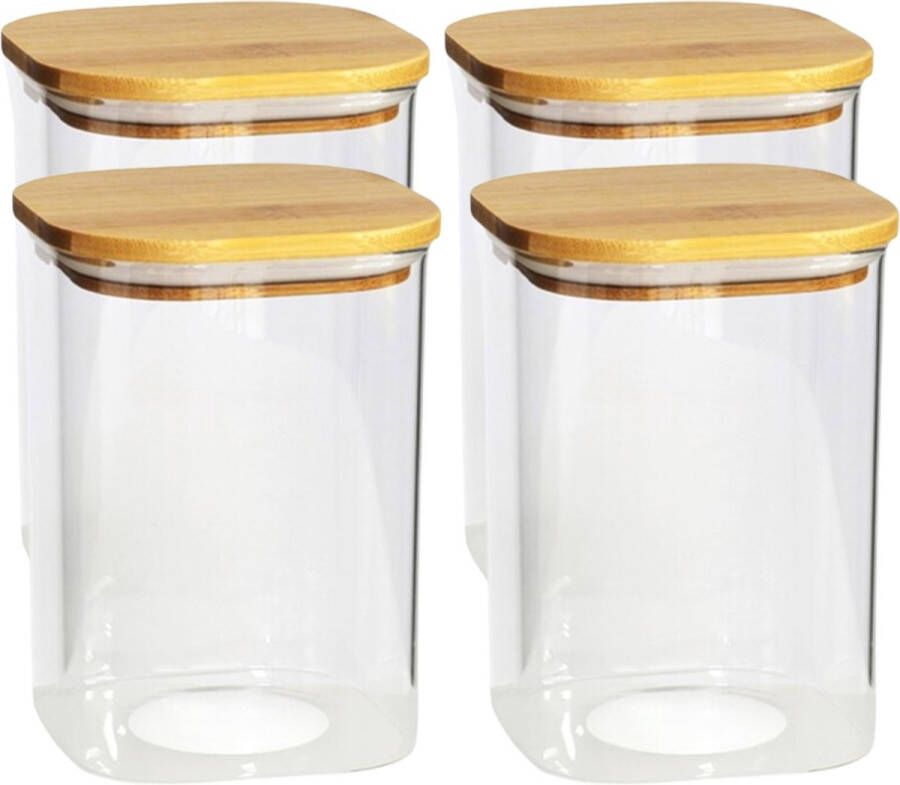 Gerim Voedsel bewaren voorraadpot 4x stuks glas bamboe deksel 1100 ml