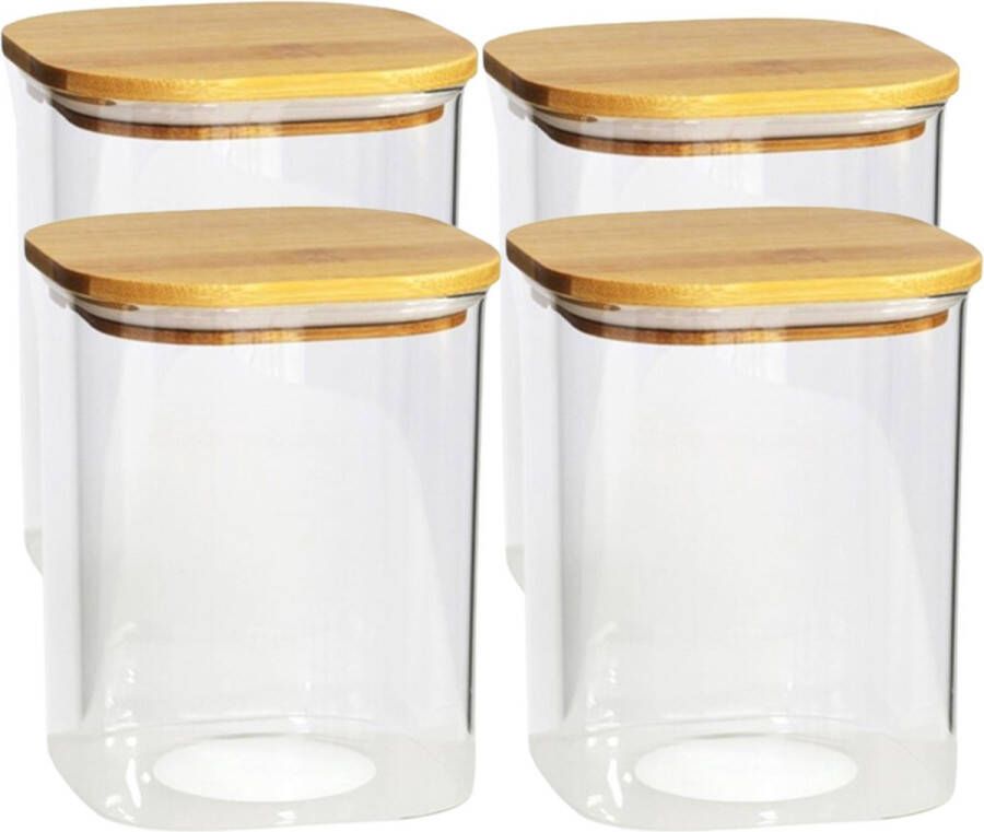 Gerim Voedsel bewaren voorraadpot 4x stuks glas bamboe deksel 800 ml