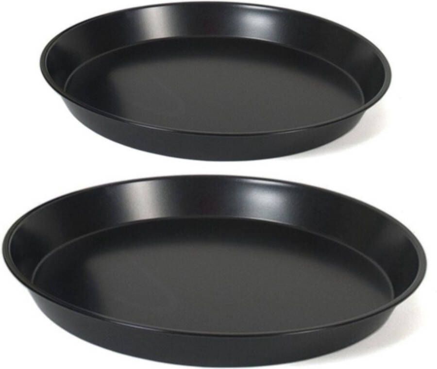 Gerim Voordeelset van 2x stuks formaten Quiche taart bakvorm bakblik rond zwart 32 en 26 cm