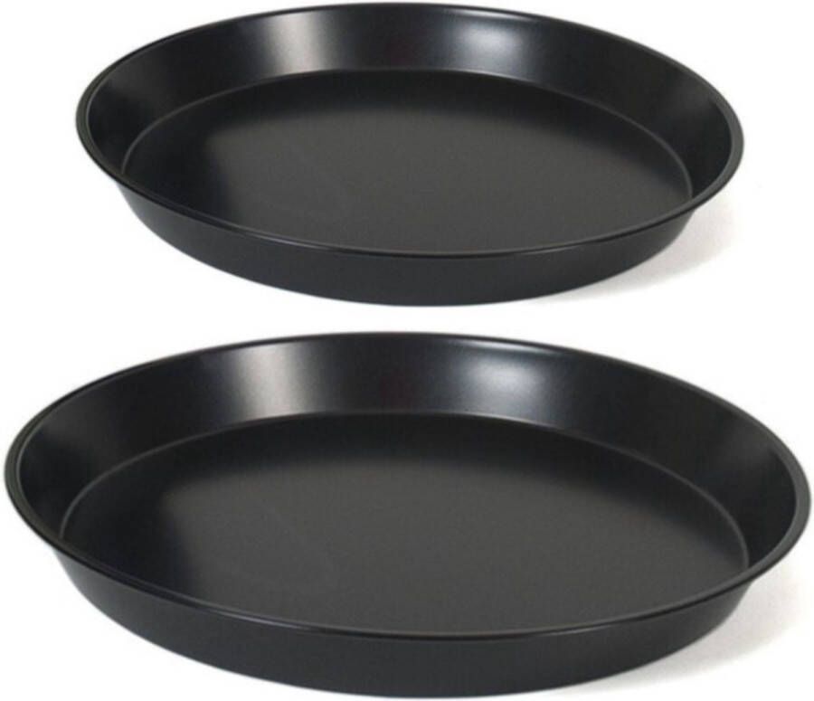 Gerim Voordeelset van 2x stuks formaten Quiche taart bakvorm bakblik rond zwart 32 en 36 cm