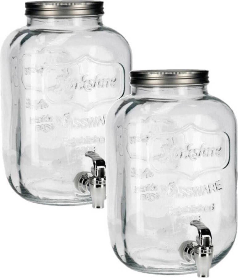 Gerimport 2x Stuks glazen drank dispensers 8 liter met metalen deksel Sapdispenser Drankdispenser