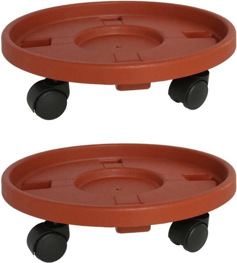 Gerimport 2x Stuks kunststof plantenonderzetters multirollers rond bruin 39 cm Trolleys voor kamerplanten