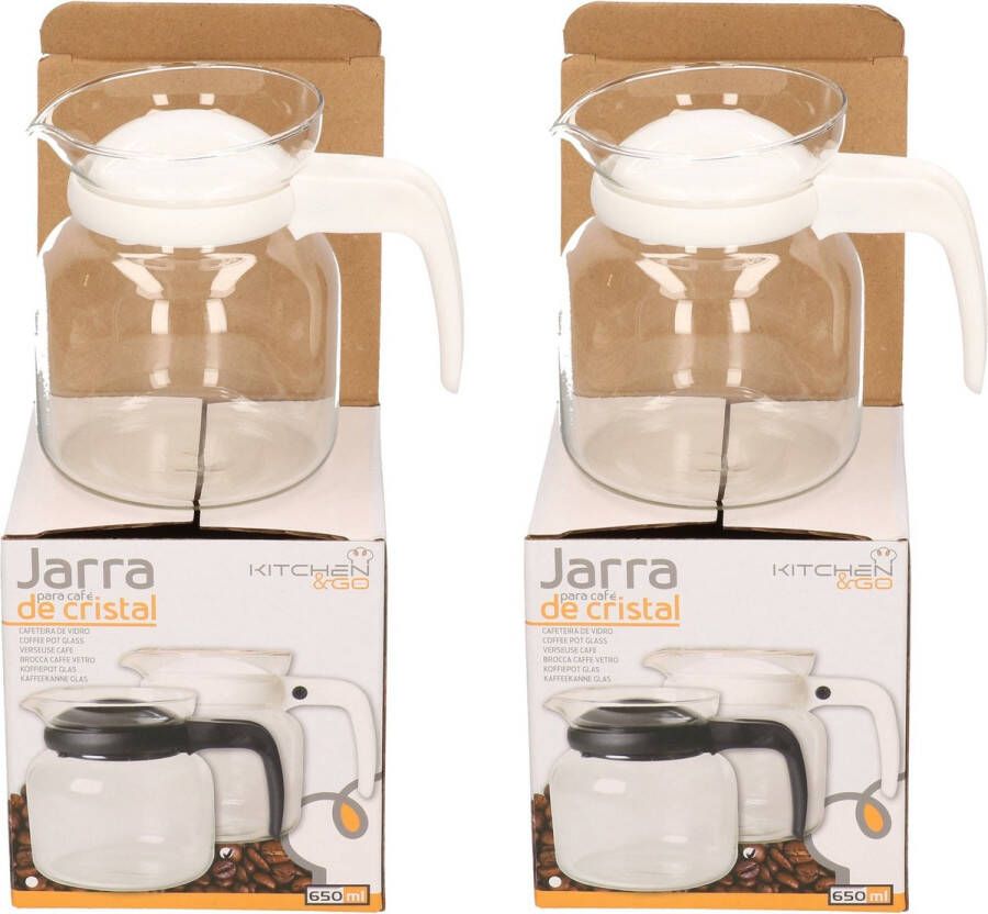 Gerimport 2x stuks theepotten met witte deksel en handvat 0 65 liter Glazen thee koffie potten 650 ml theepot