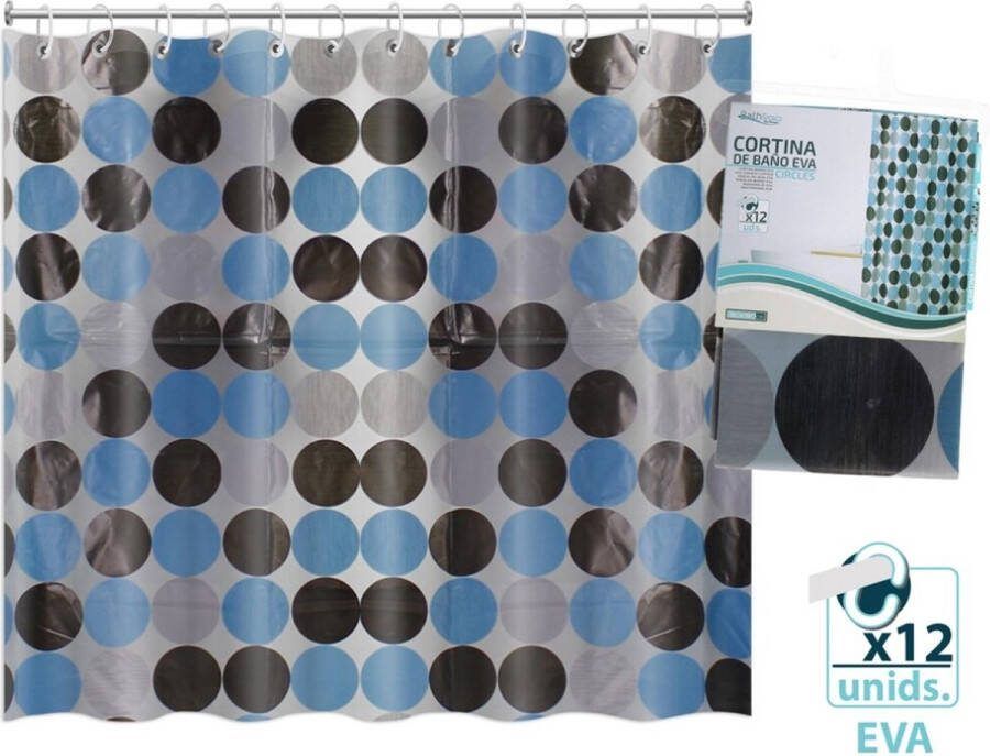 Gerimport Design Douchegordijn -Badgordijn 180x180cm Incl. 12 Ringen Waterafstotend Doorschijnend Blauw Zwart- Douche Home