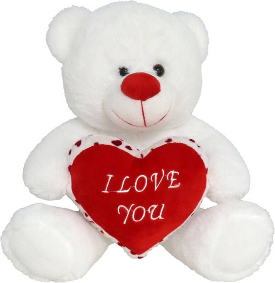 Gerimport Gerim Knuffelbeer I Love You hartje wit rood Valentijnsdag 30 cm