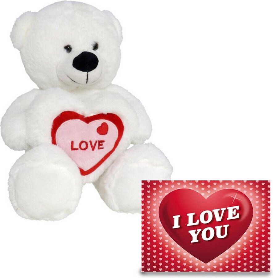 Gerimport Gerim Knuffelbeer Valentijn I Love You 20 cm en I Love You hartjes wenskaart A5 formaat