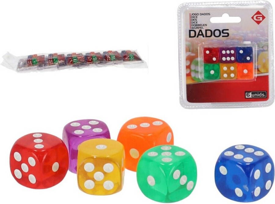 Gerimport Speelgoed spellen Dobbelstenen multi kleuren 6x stuks Dobbelspellen