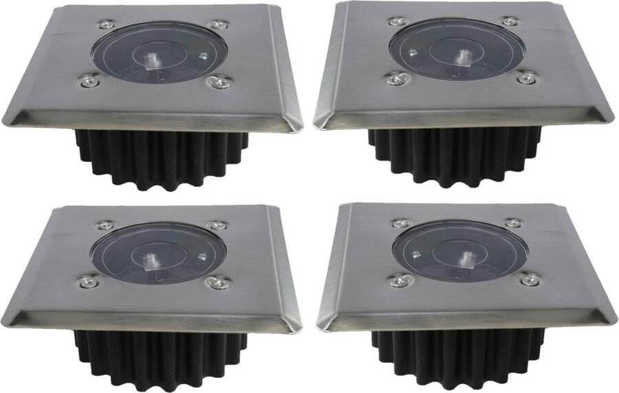 Gerimport grondspot solar tuinverlichting 4x zilver zwart vierkant