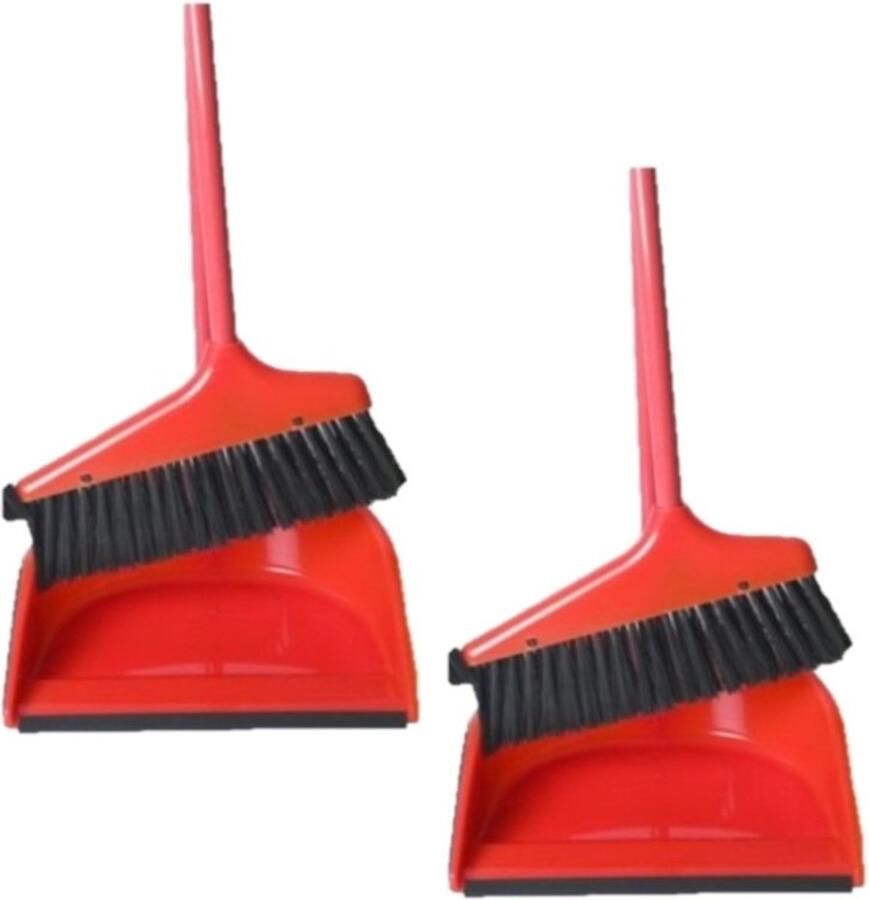 Gerimport Set van 2x stuks kunststof stoffer en blik met lange steel 24 x 82 cm rood Schoonmaakartikelen